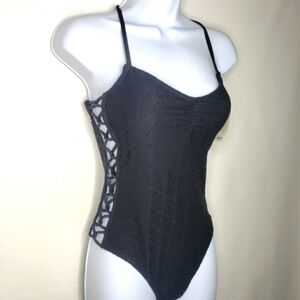 SO Swimsuit Black One Piece Lattice Sides Crochet Knit Size XS NWT